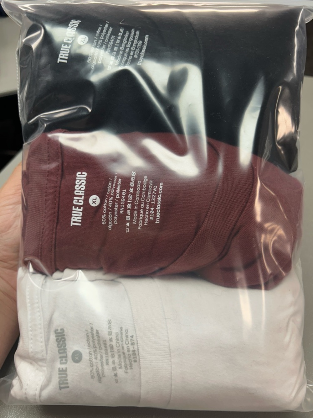 True Classic Men’s Short Sleeve T-Shirts — Black, Burgundy & White (3-Pack)